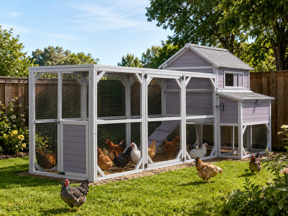 Aivituvin Extra Large Chicken Coop for 8-12 chickens, grey with large run area