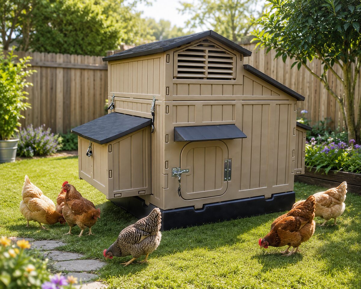 Formex Snap Lock Chicken Coop, tan plastic, no-tools assembly